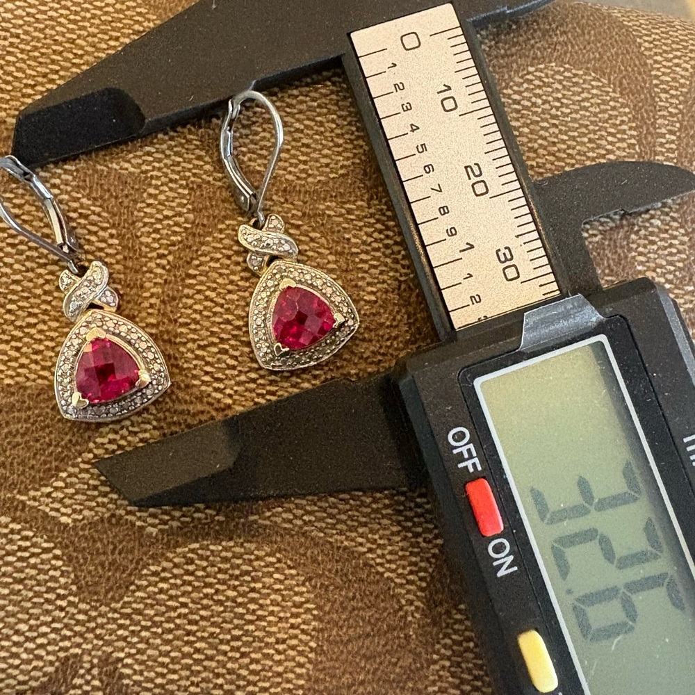 LARGE Genuine Diamond Ruby Art Deco Earrings 925 Sterling Estate Like New - Picture 2 of 7